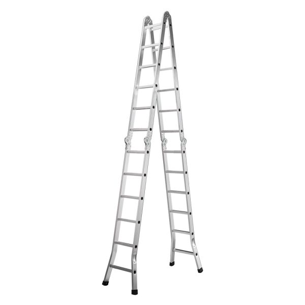 Thang Nhôm Gấp Đa Năng Trắng 4 Đoạn Chữ A Cao 3.32m Duỗi Thẳng 6.98m